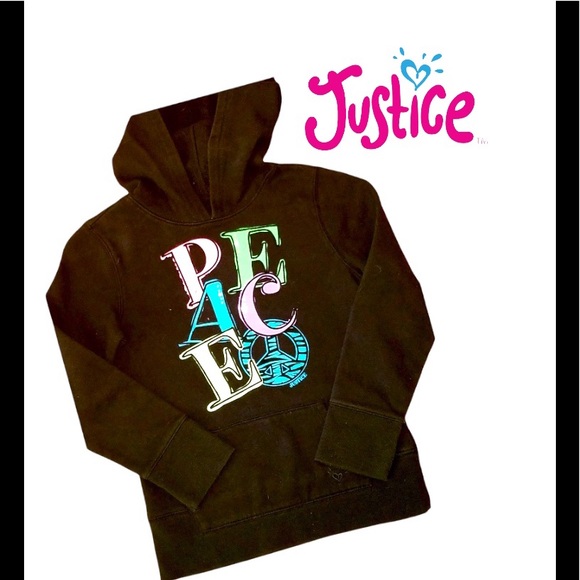 Justice Black hoodie w/bright Peace size 7 - Picture 1 of 4